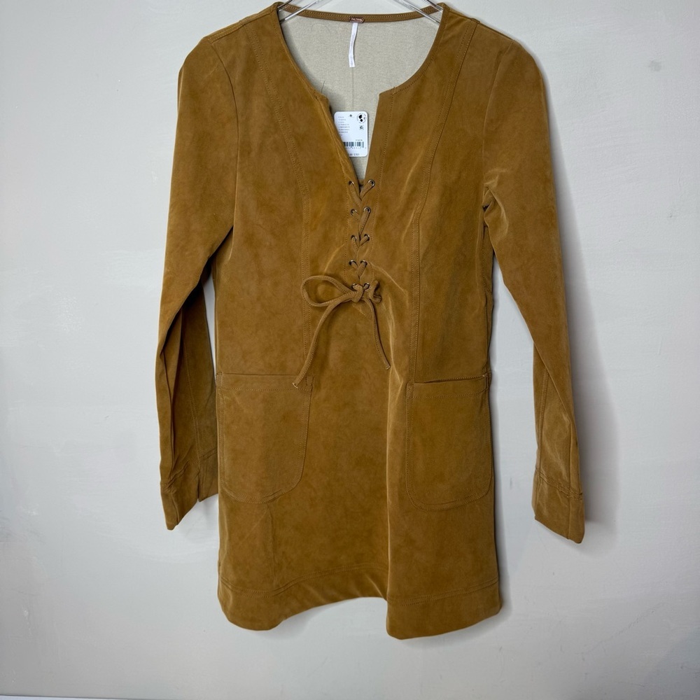 Free People Bradley Faux Suede Mini Shift Dress tan size small - Picture 4 of 13